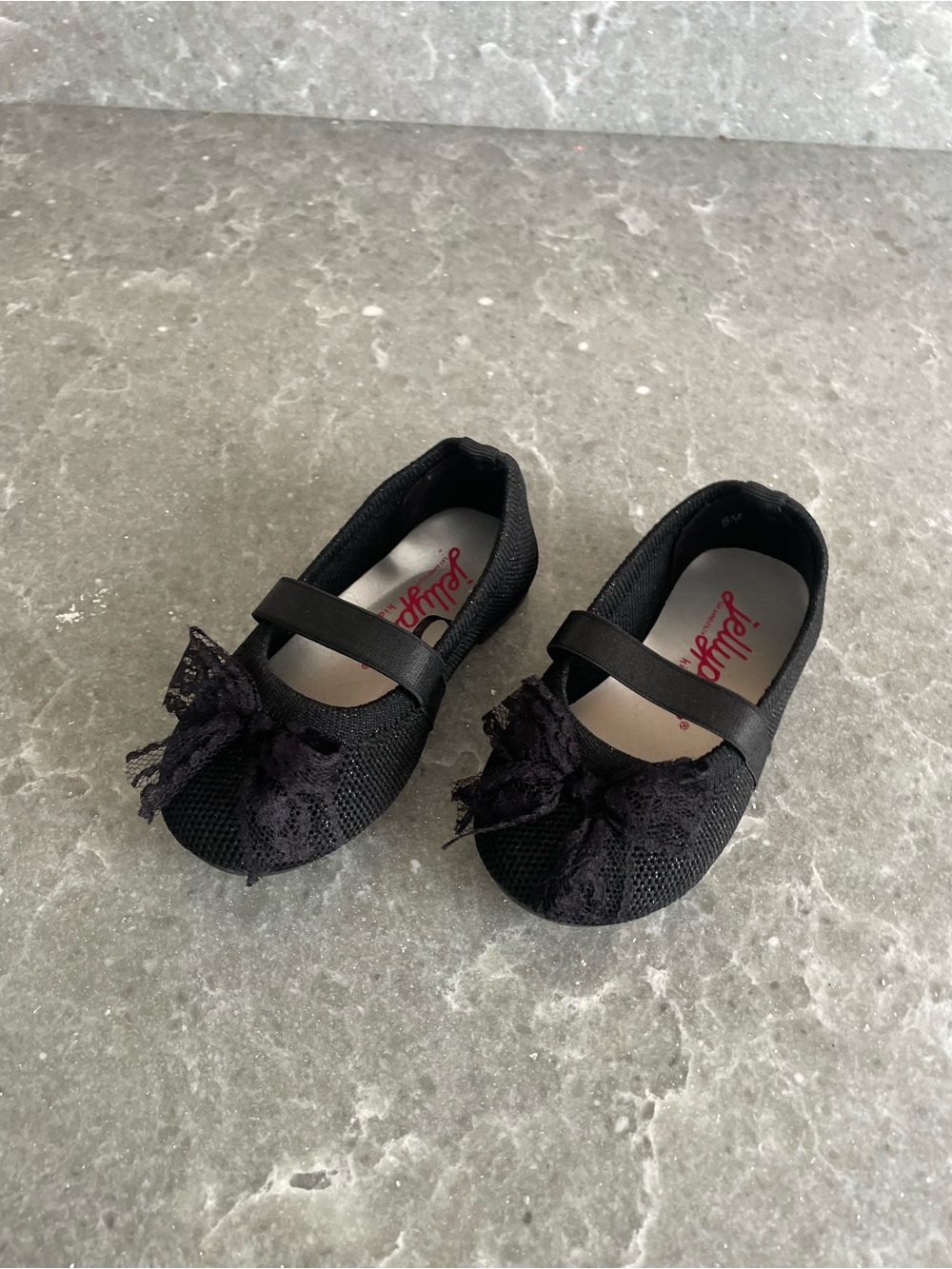 Jellypop Black ballet flats Toddler size 6 with lace detail and bow